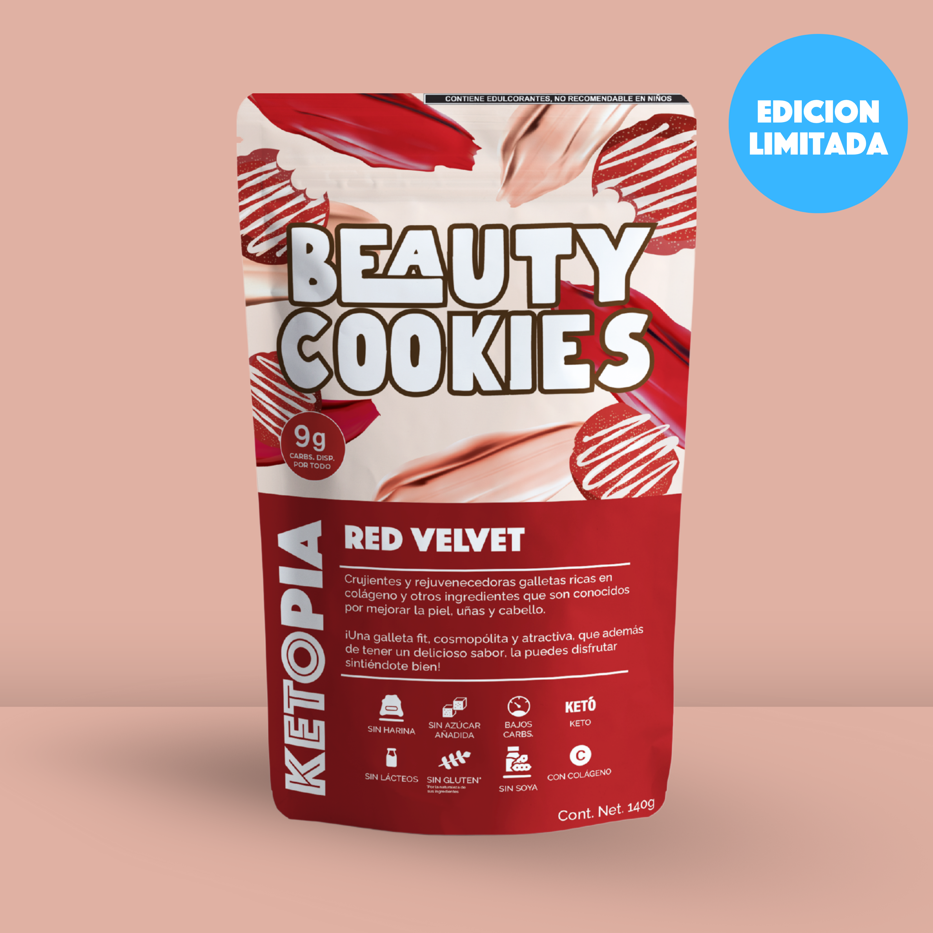 KETOPIA  Galletas con Colágeno Keto Red Velvet 140g