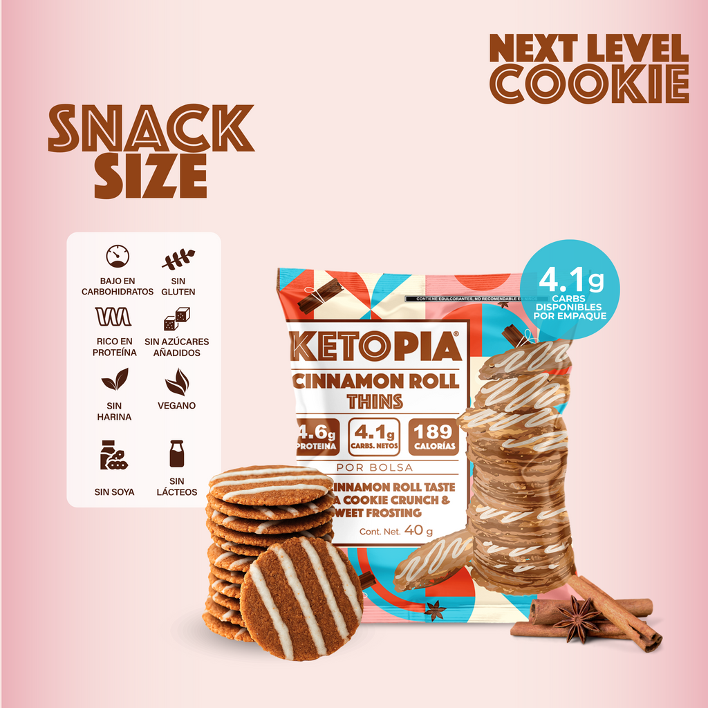 KETOPIA Galletas Thins Keto Snack pack cinnamon roll 40g - Frozen-Boutique