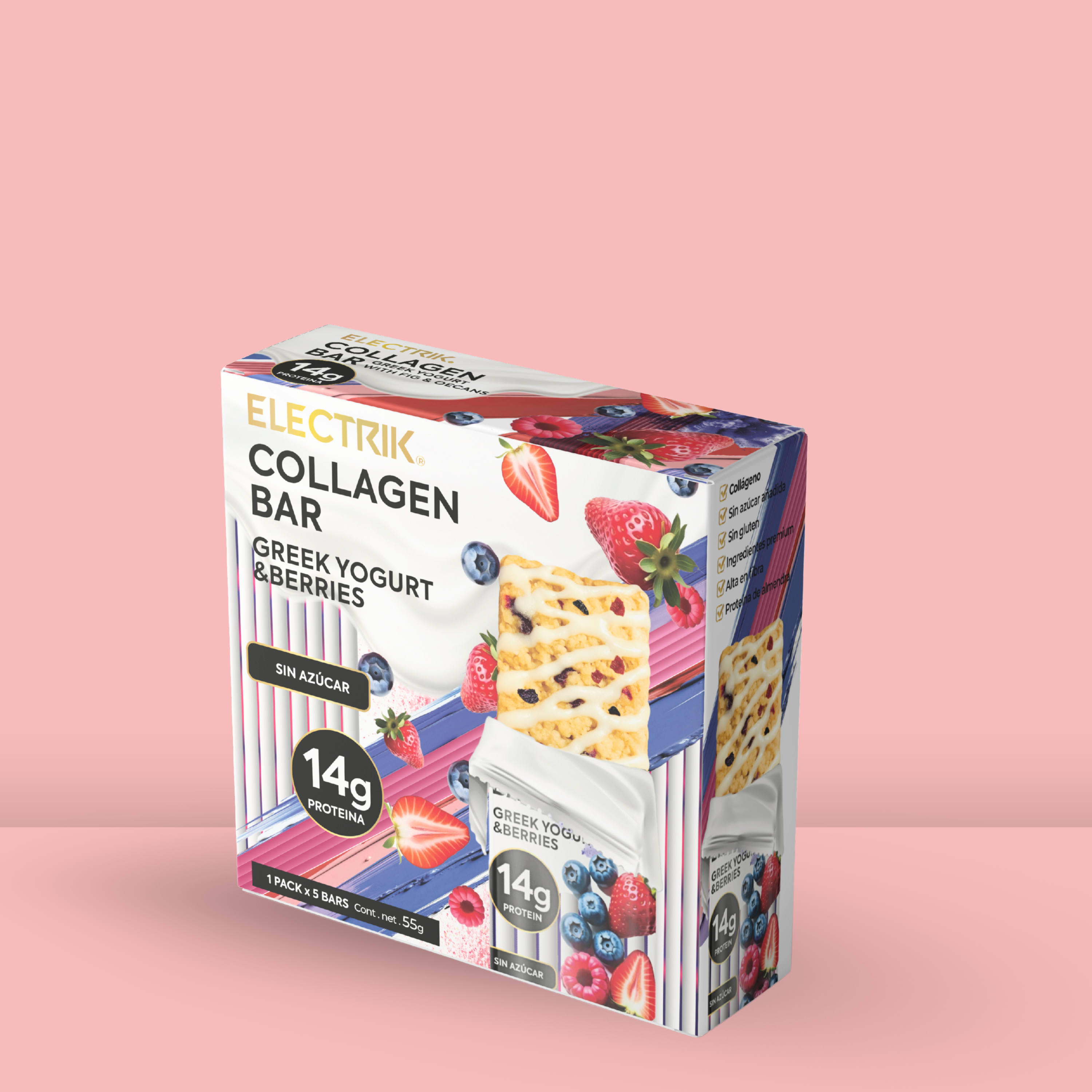 ELECTRIK Barras de Colageno keto Yogurt Griego y Moras 6 pack