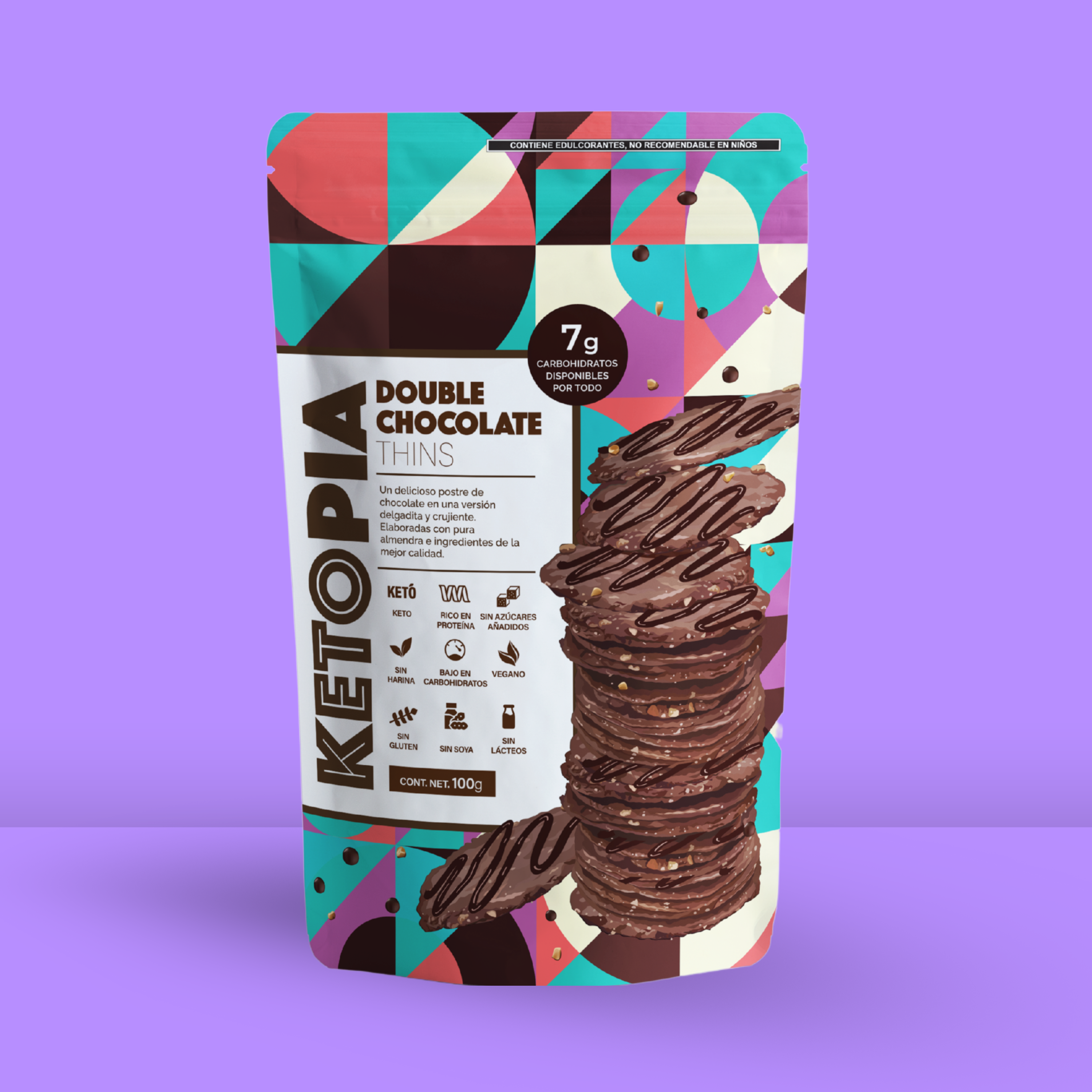 KETOPIA  Galletas Thins Keto de Almendra Chocolate Doble 100g