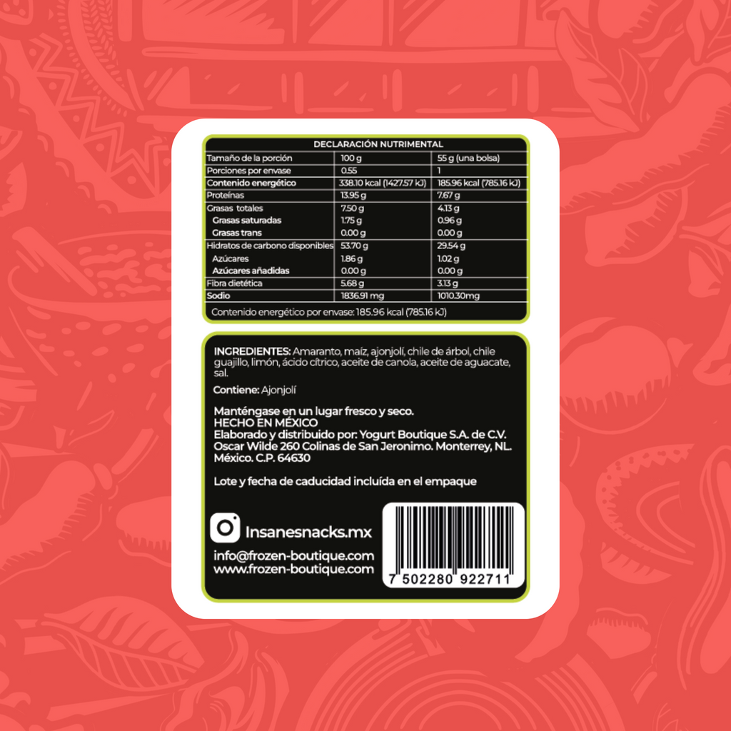 INSANE  CHURRITOS DE AMARANTO CHILE Y LIMÓN 55G - Frozen-Boutique