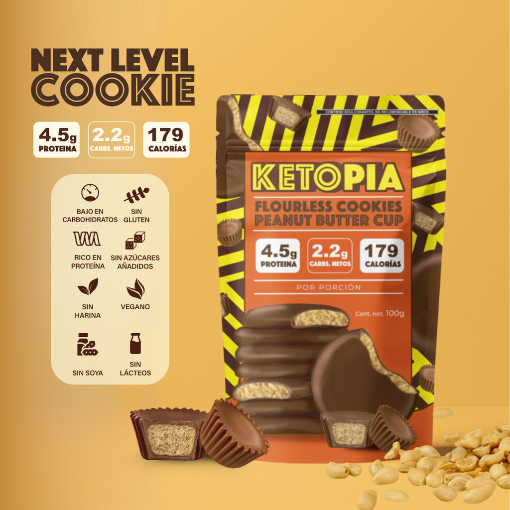 KETOPIA Galletas Sin Harina Cubiertas de Chocolate Keto Peanut Butter Cup  100g - Frozen-Boutique