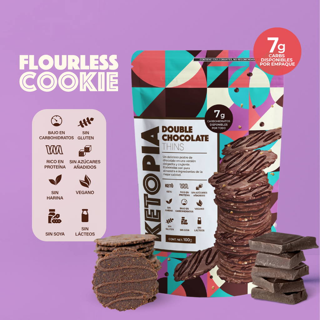 KETOPIA  Galletas Thins Keto de Almendra Chocolate Doble 100g - Frozen-Boutique