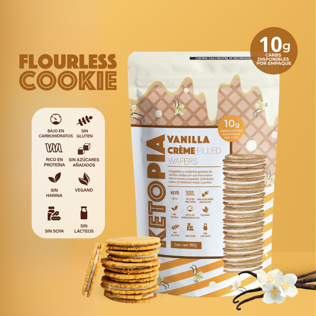KETOPIA - Galletas Sin Azúcar Keto Sandwich Vanilla Wafers 110g - Frozen-Boutique
