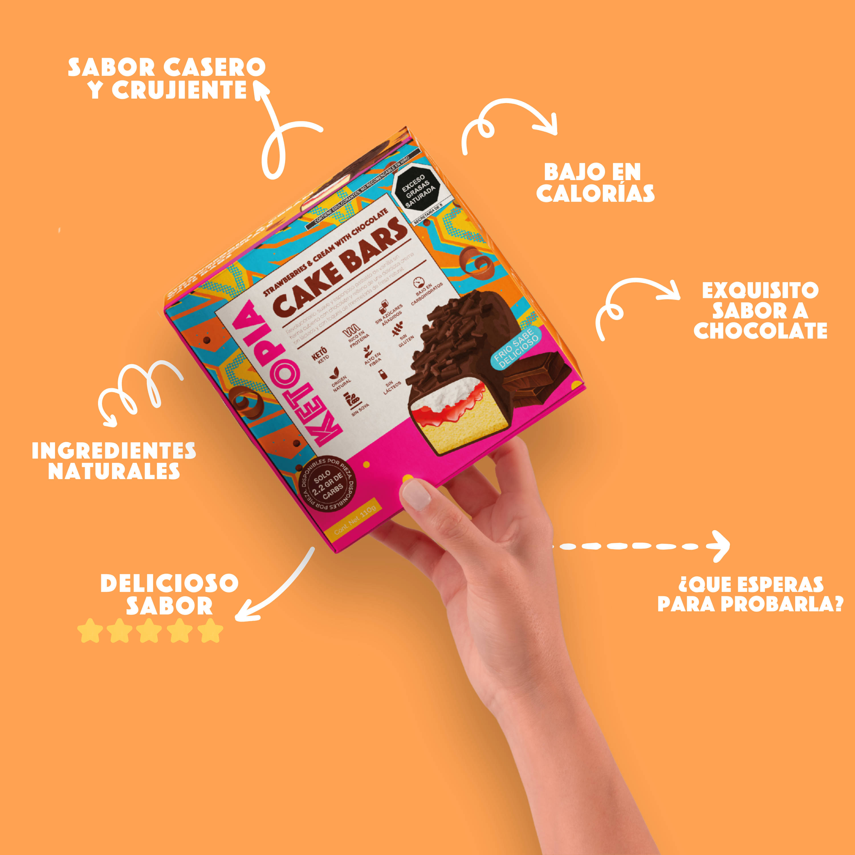 KETOPIA  Pastelillo Cake Bar Keto Chocolate relleno Fresa Crema 120g