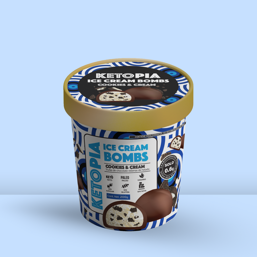 KETOPIA  Bombs de Helado Sin Azúcar Keto  Cookies and Cream 195g - Frozen-Boutique