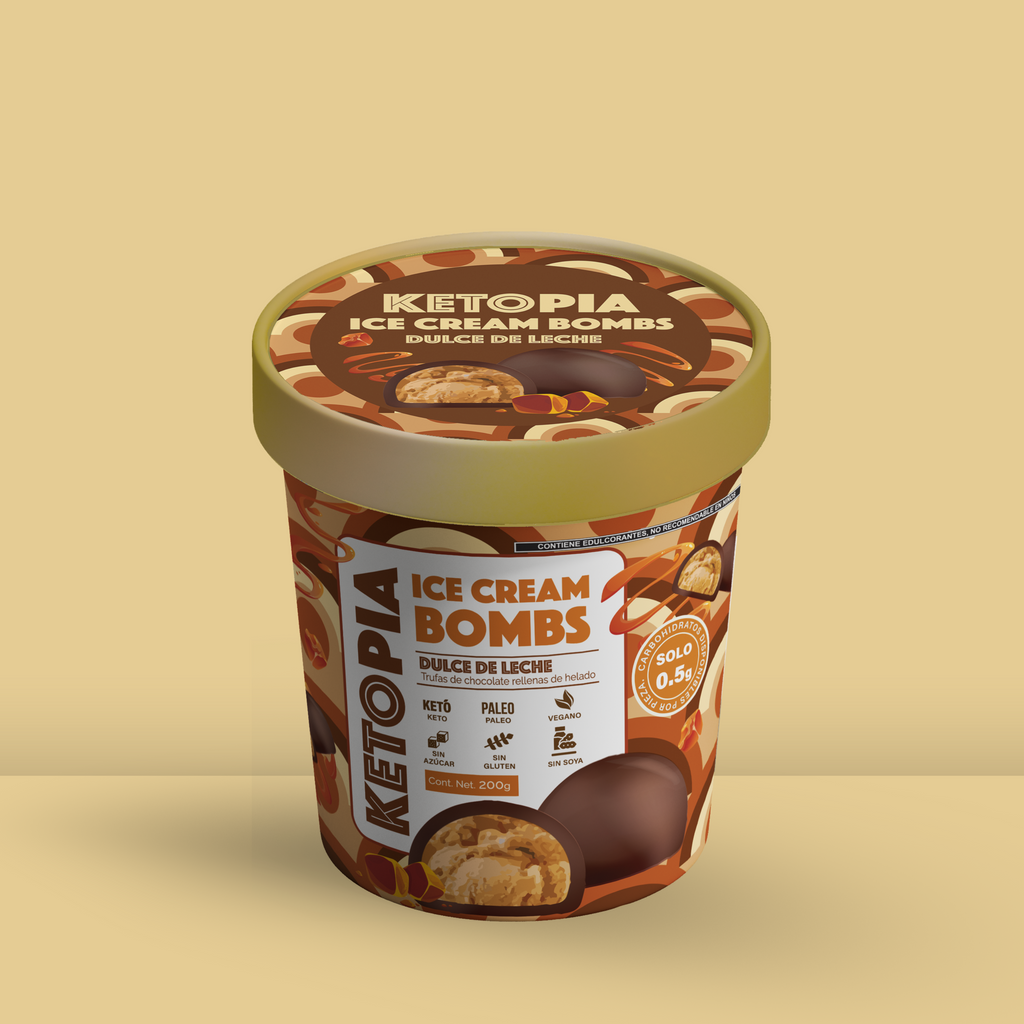 KETOPIA  Bombs de Helado Sin Azúcar Keto Dulce De Leche  195g - Frozen-Boutique