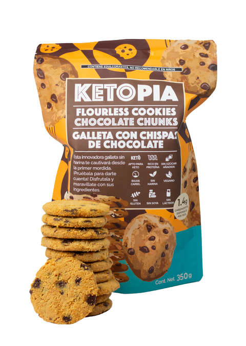 2-PAQUETES Galletas Keto Flourless Choco Chip 350g
